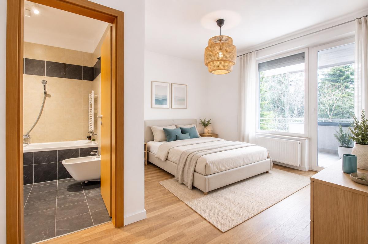 Bedroom + bathroom