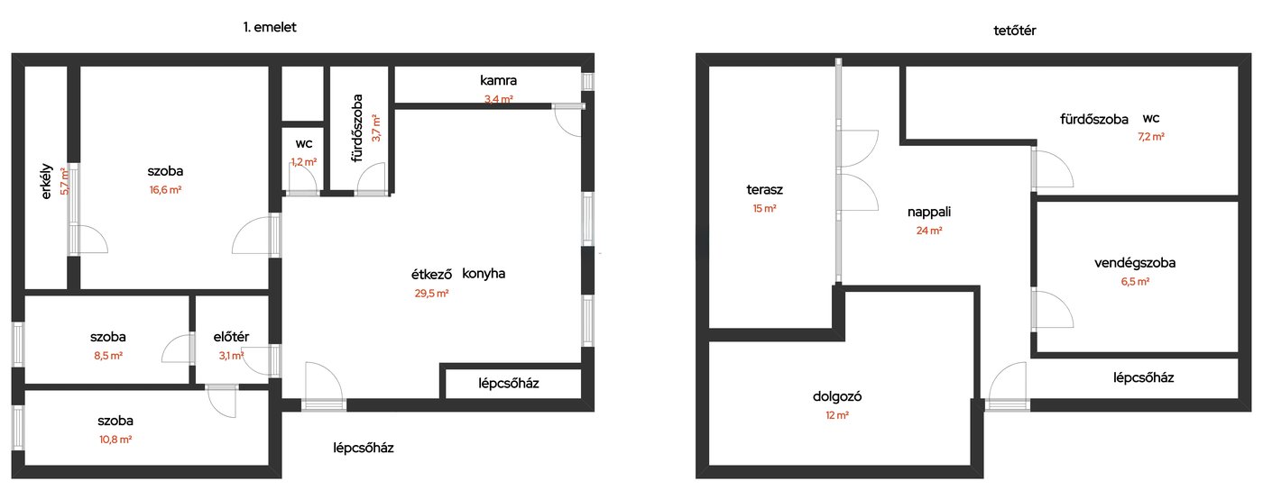 Floor plan – 1st floor + attic floor